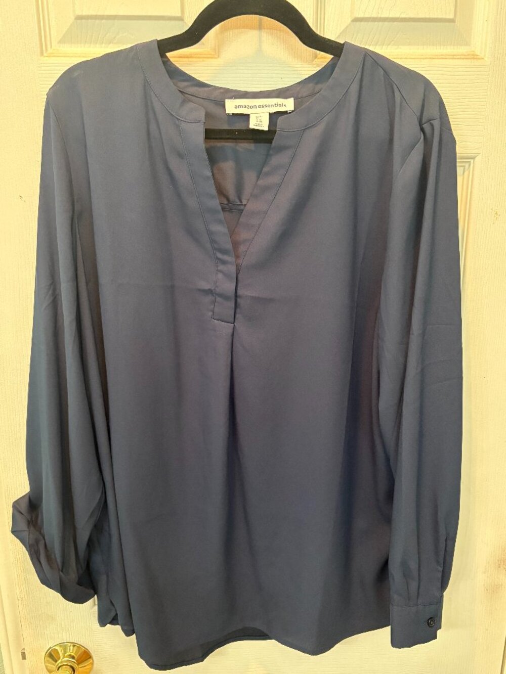 🛍️ Amazon Essentials Navy Blue V-Neck Long Sleeve Blouse Size XL